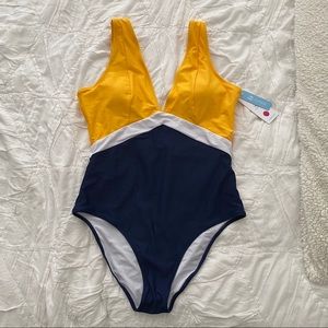 Cupshe yellow and navy color block bathing suit